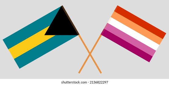 Crossed flags of the Bahamas and Lesbian Pride. Official colors. Correct proportion. Vector illustration
