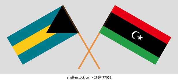 Crossed flags of the Bahamas and Libya. Official colors. Correct proportion