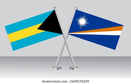 Bandeiras cruzadas das Bahamas e Ilhas Marshall. Cores oficiais. Proporção correta. Design de banner
