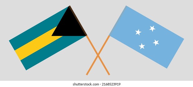 Crossed flags of the Bahamas and Micronesia. Official colors. Correct proportion. Vector illustration
