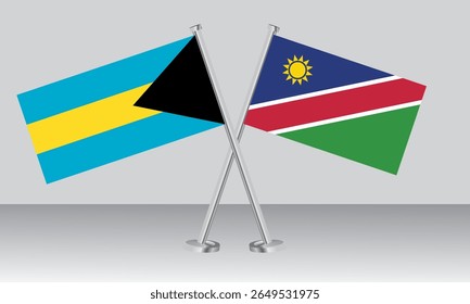 Banderas cruzadas de Bahamas y Namibia. Colores oficiales. Proporción correcta. Diseño de Anuncio