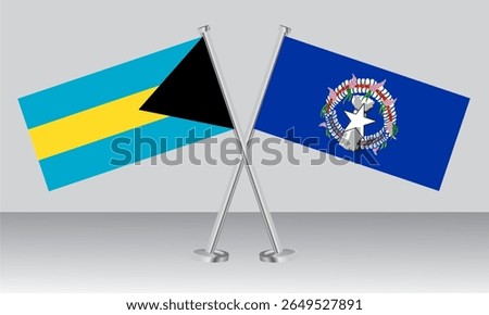 Crossed flags of Bahamas and Northern Mariana Islands. Official colors. Correct proportion. Banner design