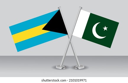 Crossed flags of Bahamas and Pakistan. Official colors. Correct proportion. Banner design