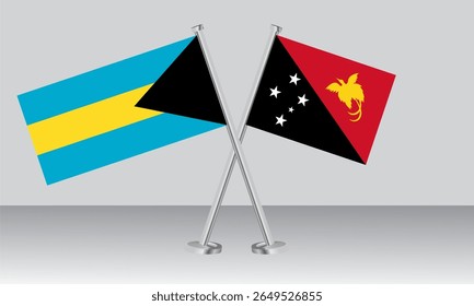 Bandeiras cruzadas das Bahamas e da Papua-Nova Guiné. Cores oficiais. Proporção correta. Design de banner
