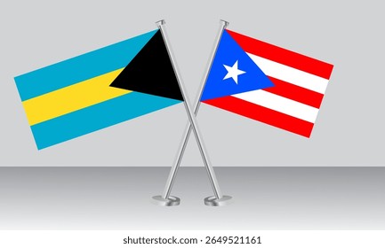 Bandeiras cruzadas de Bahamas e Porto Rico. Cores oficiais. Proporção correta. Design de banner