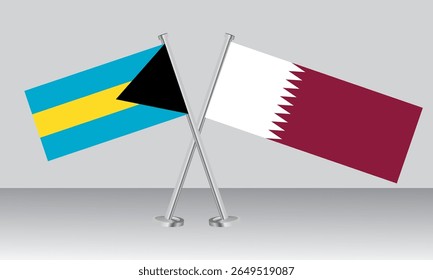 Überkreuzte Flaggen der Bahamas und Katars. Offizielle Farben. Richtige Proportion. Banner-Design