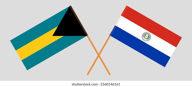 Crossed flags of the Bahamas and Republic of Paraguay. Official colors. Correct proportion. Vector illustration.
