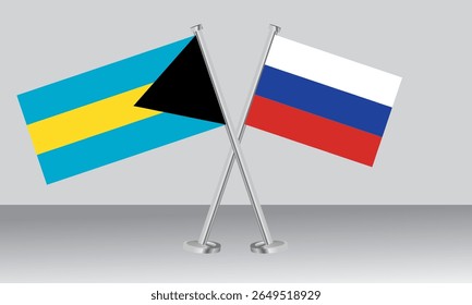 Crossed flags of Bahamas and Russia. Official colors. Correct proportion. Banner design