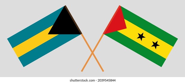 Crossed flags of the Bahamas and Sao Tome and Principe. Official colors. Correct proportion
