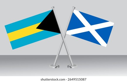 Bandeiras cruzadas das Bahamas e da Escócia. Cores oficiais. Proporção correta. Design de banner