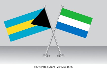 Crossed flags of Bahamas and Sierra Leone. Official colors. Correct proportion. Banner design