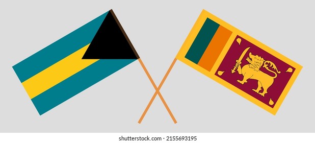 Crossed flags of the Bahamas and Sri Lanka. Official colors. Correct proportion. Vector illustration
