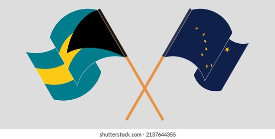 Crossed flags of the Bahamas and the State of Alaska. Official colors. Correct proportion. Vector illustration
