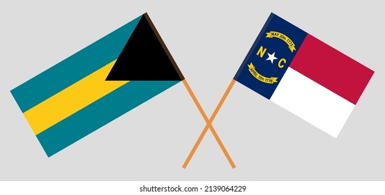 Crossed flags of the Bahamas and The State of North Carolina. Official colors. Correct proportion. Vector illustration
