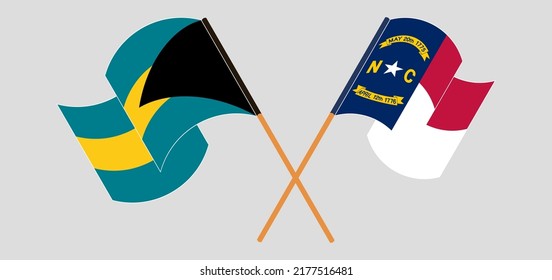 Crossed flags of the Bahamas and The State of North Carolina. Official colors. Correct proportion. Vector illustration
