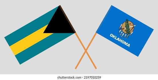 Crossed flags of the Bahamas and The State of Oklahoma. Official colors. Correct proportion. Vector illustration
