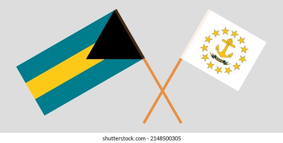 Crossed flags of the Bahamas and the State of Rhode Island. Official colors. Correct proportion. Vector illustration
