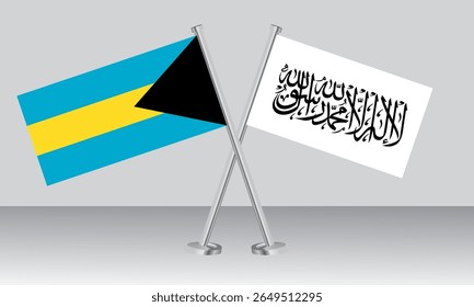 Bandeiras cruzadas das Baamas e dos talibã. Cores oficiais. Proporção correta. Design de banner
