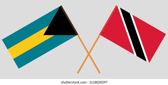 Crossed flags of the Bahamas and Trinidad and Tobago. Official colors. Correct proportion. Vector illustration
