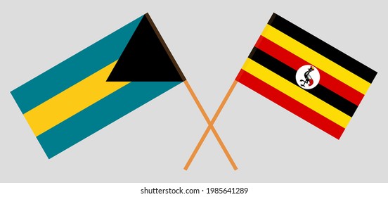Crossed flags of the Bahamas and Uganda. Official colors. Correct proportion