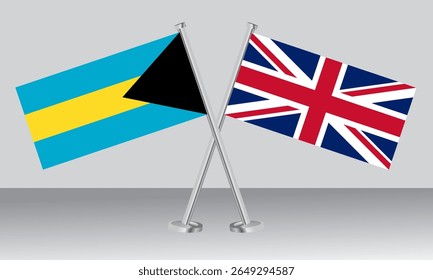 Crossed flags of Bahamas and United Kingdom (UK). Official colors. Correct proportion. Banner design