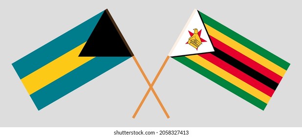 Crossed flags of the Bahamas and Zimbabwe. Official colors. Correct proportion