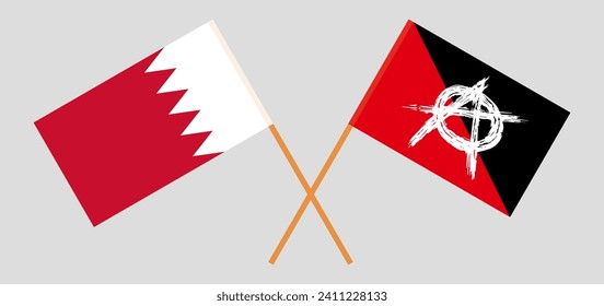 Crossed flags of Bahrain and anarchy. Official colors. Correct proportion. Vector illustration
