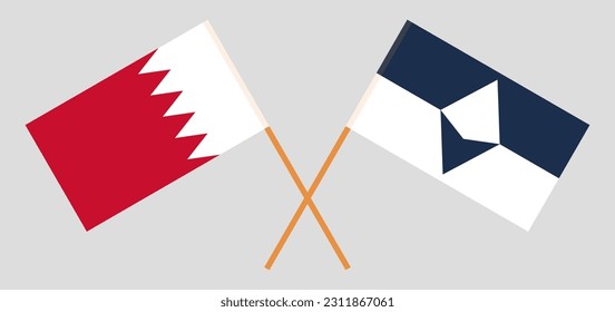 Crossed flags of Bahrain and Antarctica. Official colors. Correct proportion. Vector illustration
