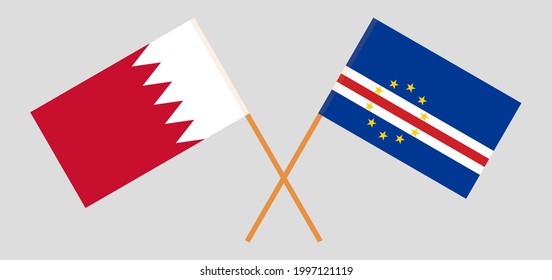 Crossed flags of Bahrain and Cape Verde. Official colors. Correct proportion