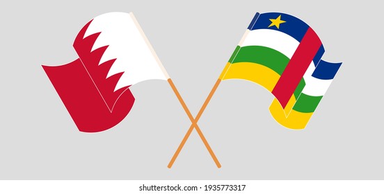 Crossed flags of Bahrain and Central African Republic. Official colors. Correct proportion