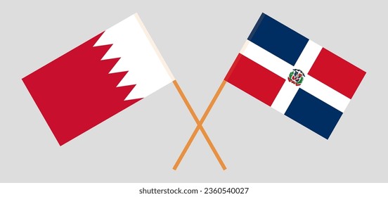 Crossed flags of Bahrain and Dominican Republic. Official colors. Correct proportion. Vector illustration
