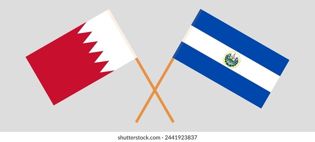 Crossed flags of Bahrain and El Salvador. Official colors. Correct proportion. Vector illustration