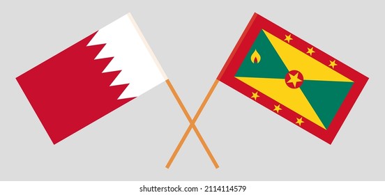 Crossed flags of Bahrain and Grenada. Official colors. Correct proportion. Vector illustration

