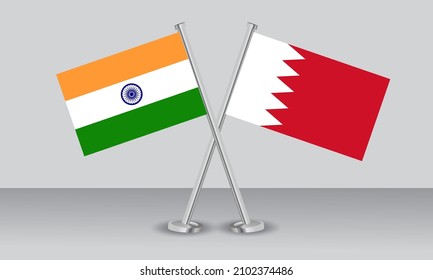 Crossed flags of Bahrain and India. Official colors. Correct proportion. Banner design