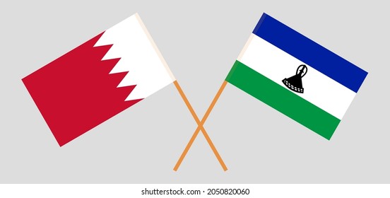 Crossed flags of Bahrain and the Kingdom of Lesotho. Official colors. Correct proportion