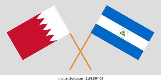 Crossed flags of Bahrain and Nicaragua. Official colors. Correct proportion. Vector illustration
