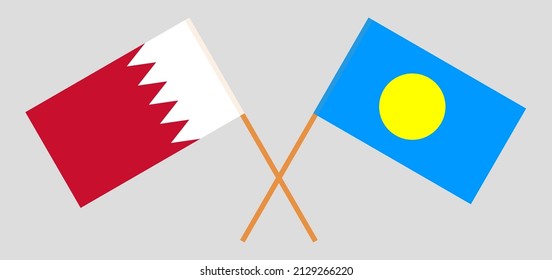 Crossed flags of Bahrain and Palau. Official colors. Correct proportion. Vector illustration
