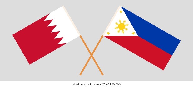 Crossed flags of Bahrain and the Philippines. Official colors. Correct proportion. Vector illustration
