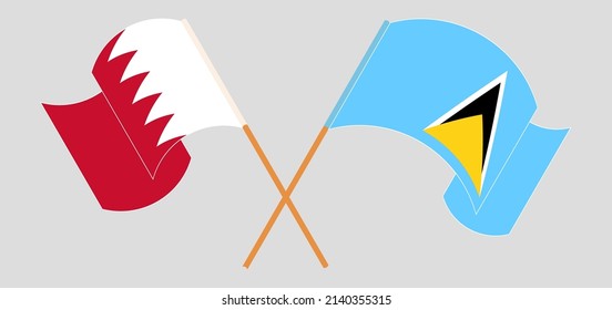 Gekreuzte Flaggen von Bahrain und Saint Lucia. Offizielle Farben. Richtiger Anteil. Vektorgrafik
