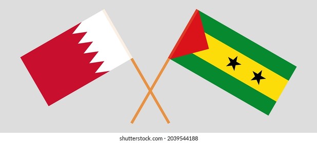 Crossed flags of Bahrain and Sao Tome and Principe. Official colors. Correct proportion