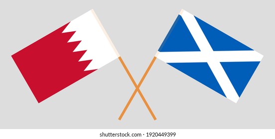 Crossed flags of Bahrain and Scotland. Official colors. Correct proportion