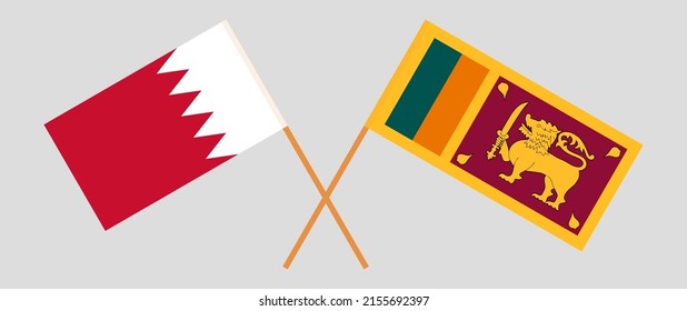 Gekreuzte Flaggen von Bahrain und Sri Lanka. Offizielle Farben. Richtiger Anteil. Vektorgrafik
