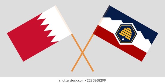 Banderas cruzadas de Bahréin y el estado de Utah. Colores oficiales. Proporción correcta. Ilustración del vector