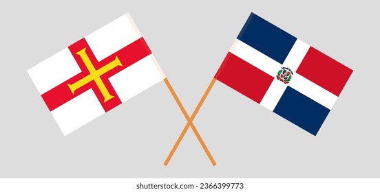 Crossed flags of Bailiwick of Guernsey and Dominican Republic. Official colors. Correct proportion. Vector illustration
