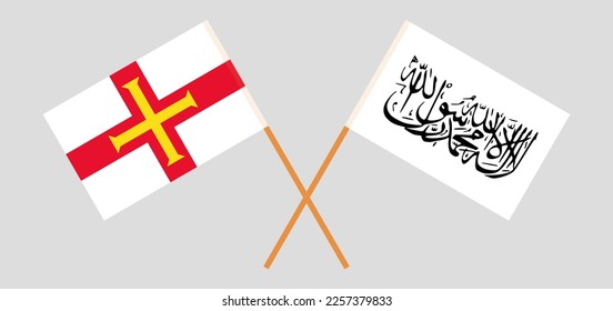 Crossed flags of Bailiwick of Guernsey and Taliban. Official colors. Correct proportion. Vector illustration
