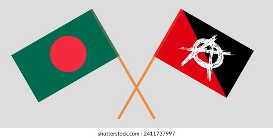 Crossed flags of Bangladesh and anarchy. Official colors. Correct proportion. Vector illustration
