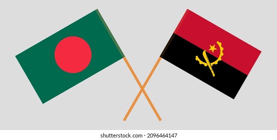 Crossed flags of Bangladesh and Angola. Official colors. Correct proportion
