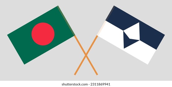 Crossed flags of Bangladesh and Antarctica. Official colors. Correct proportion. Vector illustration
