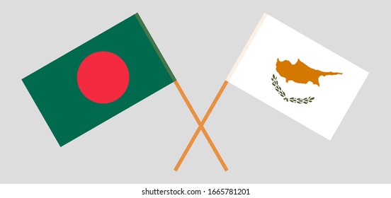 Crossed flags of Bangladesh and Cyprus. Official colors. Correct proportion. Vector illustration
