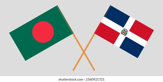 Crossed flags of Bangladesh and Dominican Republic. Official colors. Correct proportion. Vector illustration
